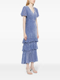 Rixo Blue Spotted Velvet Tiered Midi Dress 2