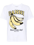Ganni White Yellow Black Banana Logo T-shirt