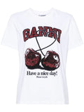 Ganni White Red Black Cherry Logo T-shirt