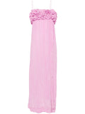 Ganni Pink 3D Floral Applique Sleeveless Maxi Dress
