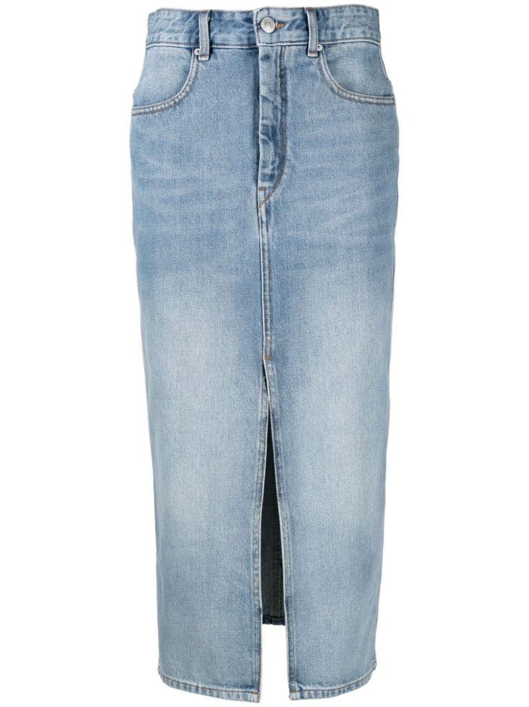 Isabel Marant Blue Denim Front Split Midi Skirt
