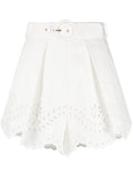 Zimmermann White Belted Embroidered Shorts