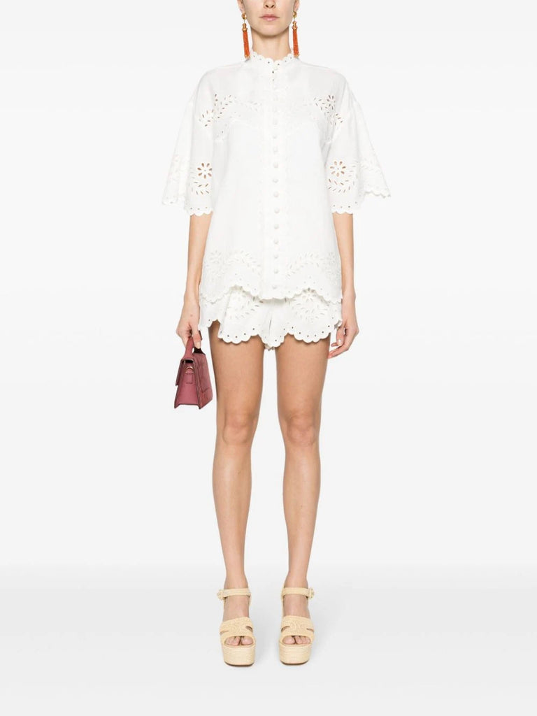Zimmermann White Belted Embroidered Shorts 1