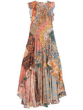 Zimmermann Multicoloured Floral Ruffled Asymmetric Sleeveless Midi Dress