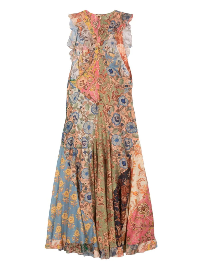 Zimmermann Multicoloured Floral Ruffled Asymmetric Sleeveless Midi Dress 1