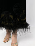 Rixo Black Velvet Faux Fur Trim Midi Skirt 4