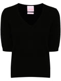 Crush Black V-neck Short Sleeve Knitted Top