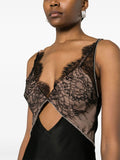 Self-Portrait Black Nude Satin Lace Trim V-neck Maxi Dress 4