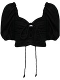 Faithfull The Brand Black Front Tie Short Puffed Sleeve Top