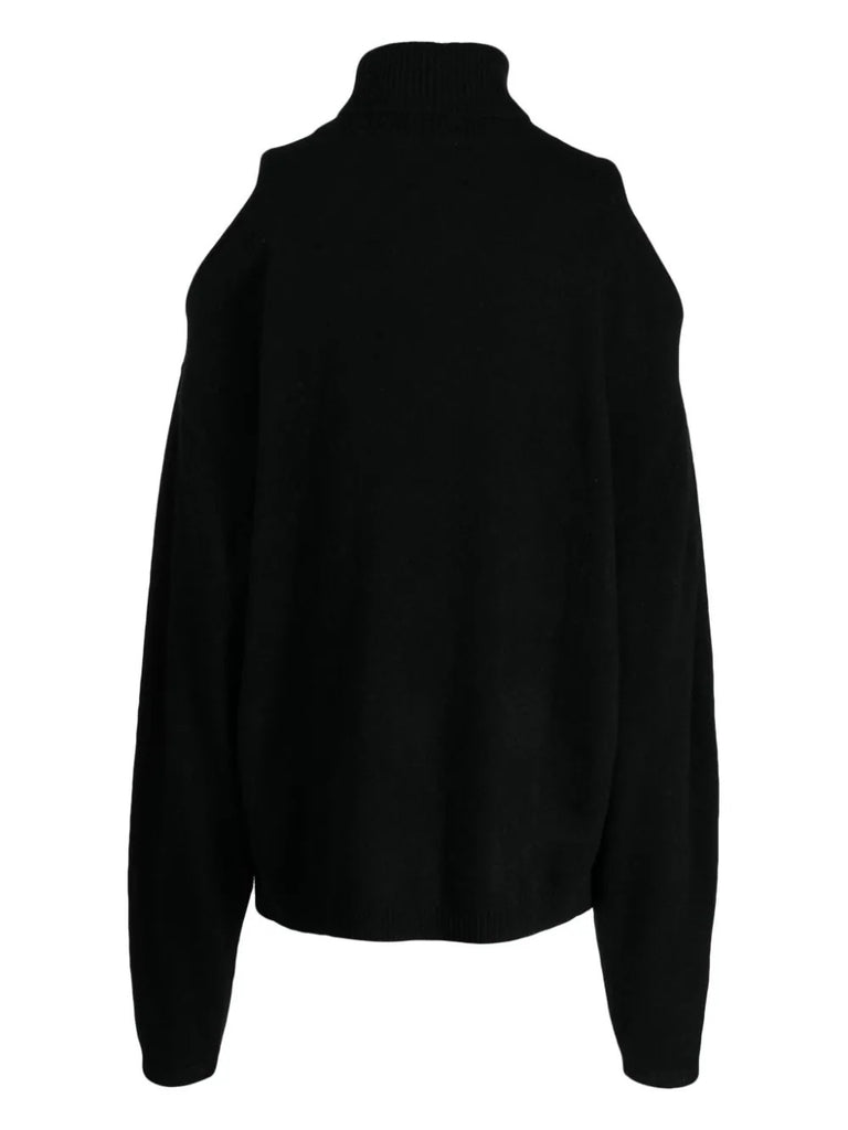 Crush Black Knitted Roll Neck Cut Out Shoulder Sweater 1