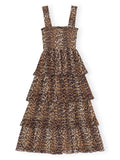 Ganni Brown Leopard Sleeveless Tiered Midi Dress 1