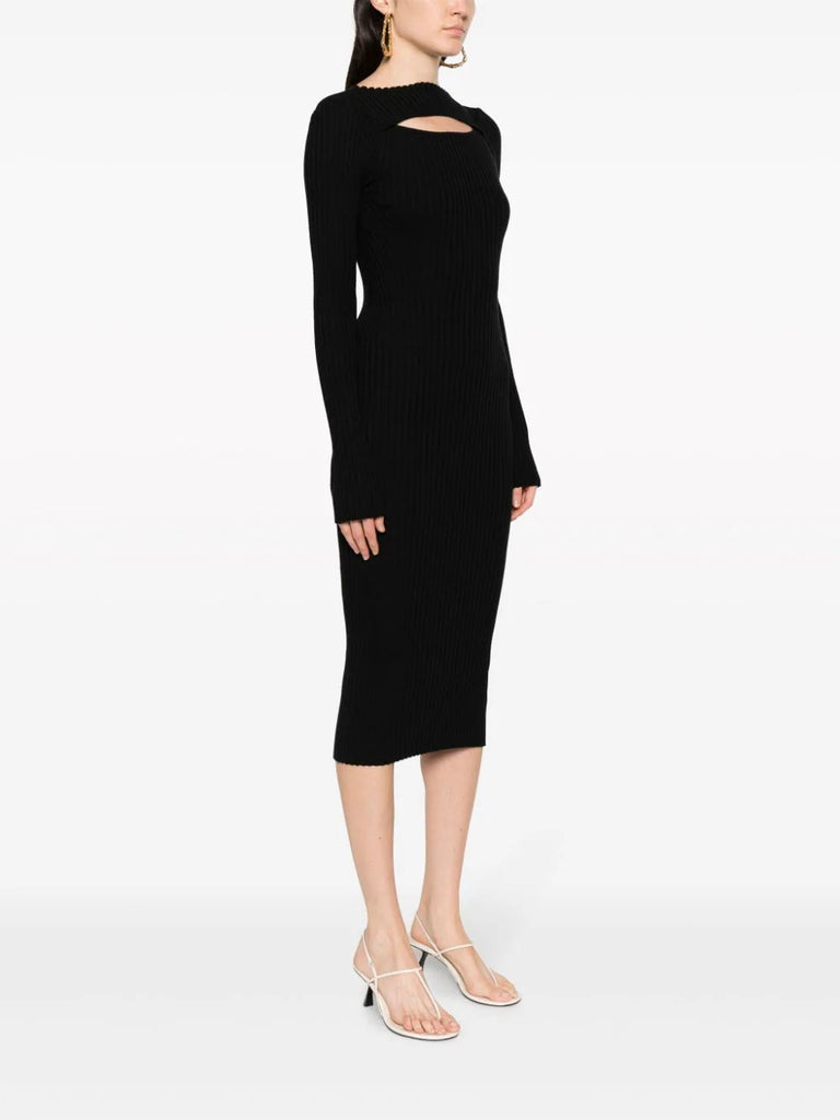 Anine Bing Black Ribbed Front Cut Out Long Sleeve Midi Dress 2