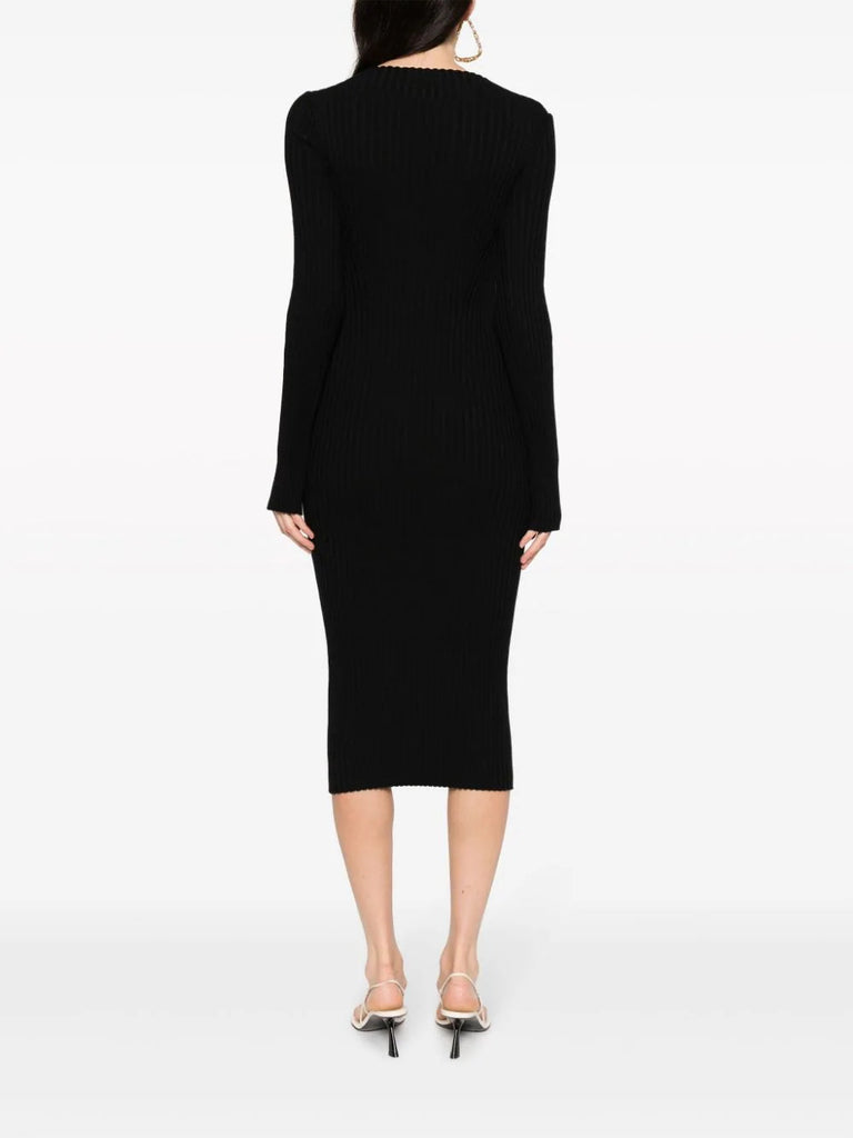 Anine Bing Black Ribbed Front Cut Out Long Sleeve Midi Dress 3