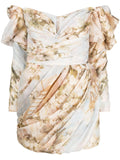 Zimmermann Multicoloured Floral Sweetheart Neckline Pleated Mini Dress