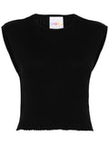 Crush Black Ribbed Open Back Detail Knit Top
