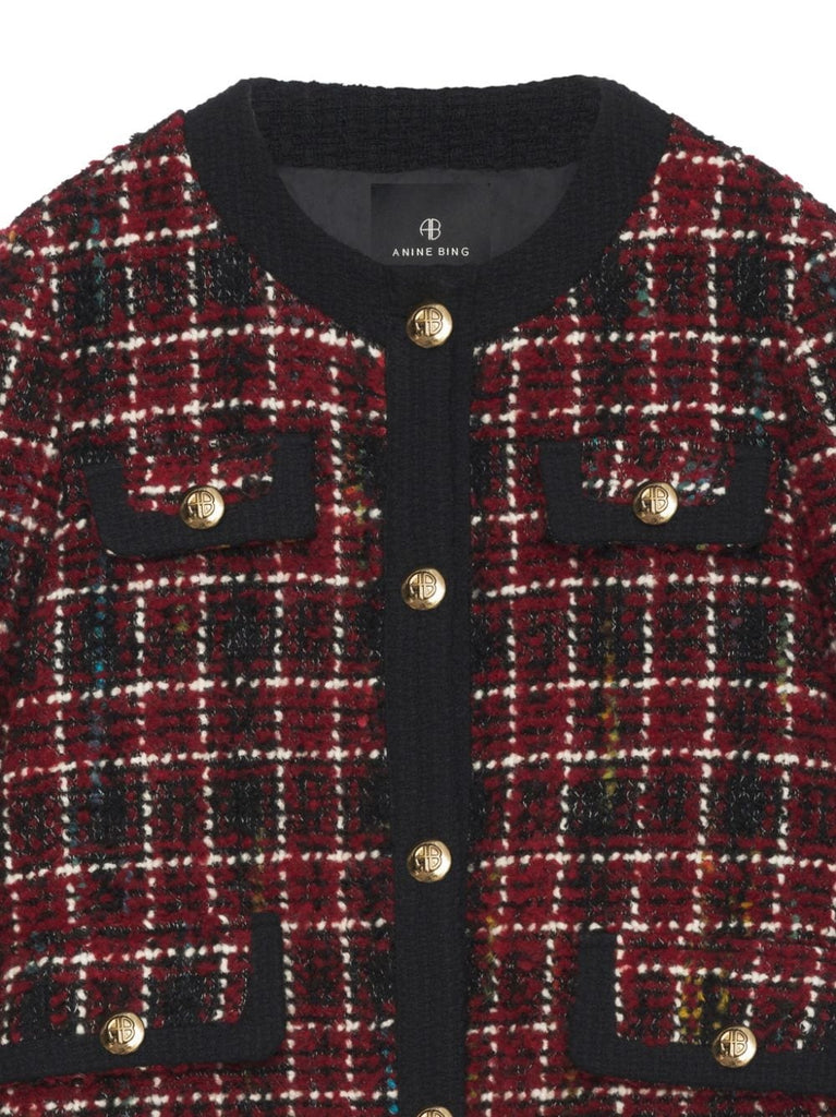 Anine Bing Black Red Checked Knit Jacket 3