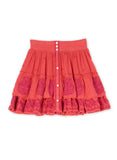 M.A.B.E Orange Red Embroidered Tiered Mini Skirt