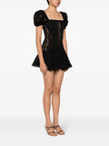 Charo Ruiz Ibiza Black Embroidered Short Puffed Sleeve Mini Dress 2