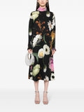 Stine Goya Black Multicoloured Floral High Neck Long Sleeve Midi Dress 1