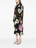 Stine Goya Black Multicoloured Floral High Neck Long Sleeve Midi Dress 2