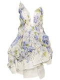 Zimmermann White Blue Green Floral Structured Asymmetric Draped Sleeveless Mini Dress