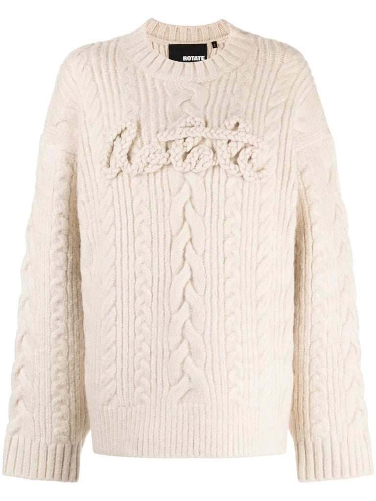 Rotate Cream Chunky Cable Knit 3D Logo Jumper