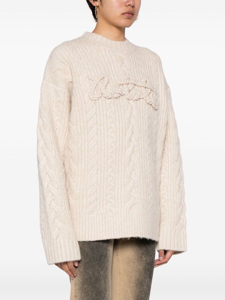 Rotate Cream Chunky Cable Knit 3D Logo Jumper 2