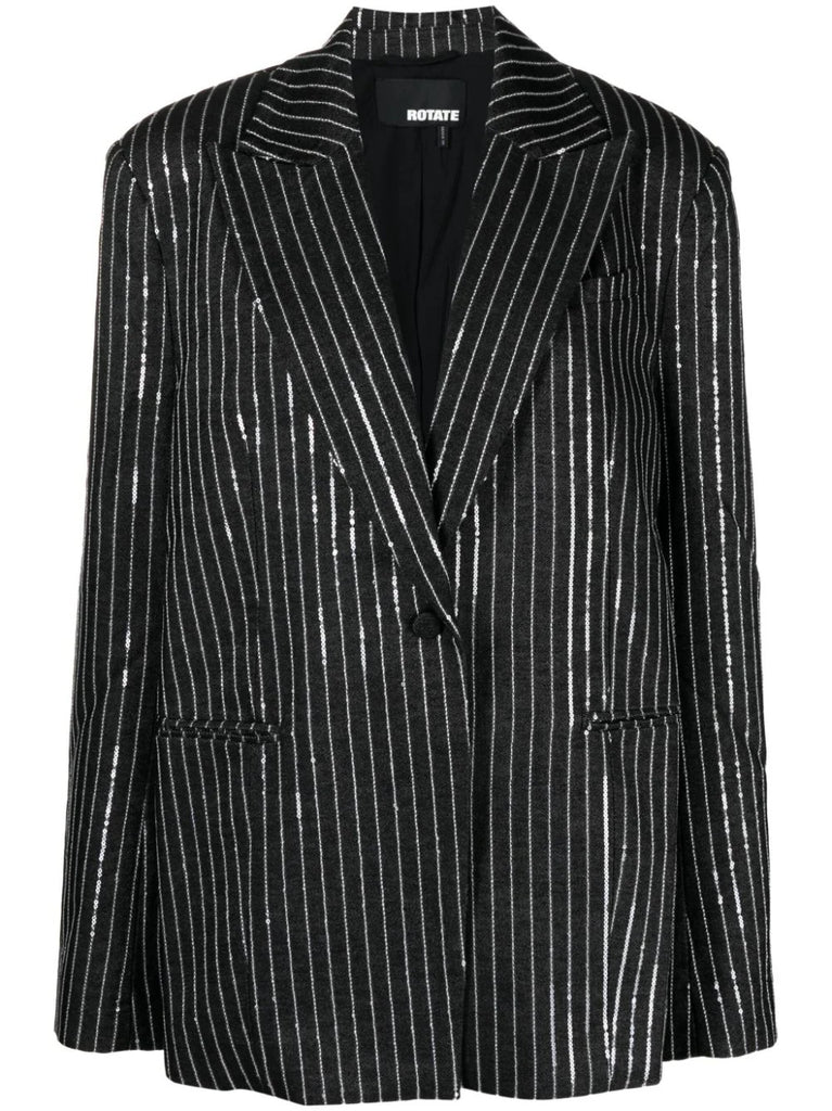 Rotate Black Silver Sequin Pinstripe Blazer