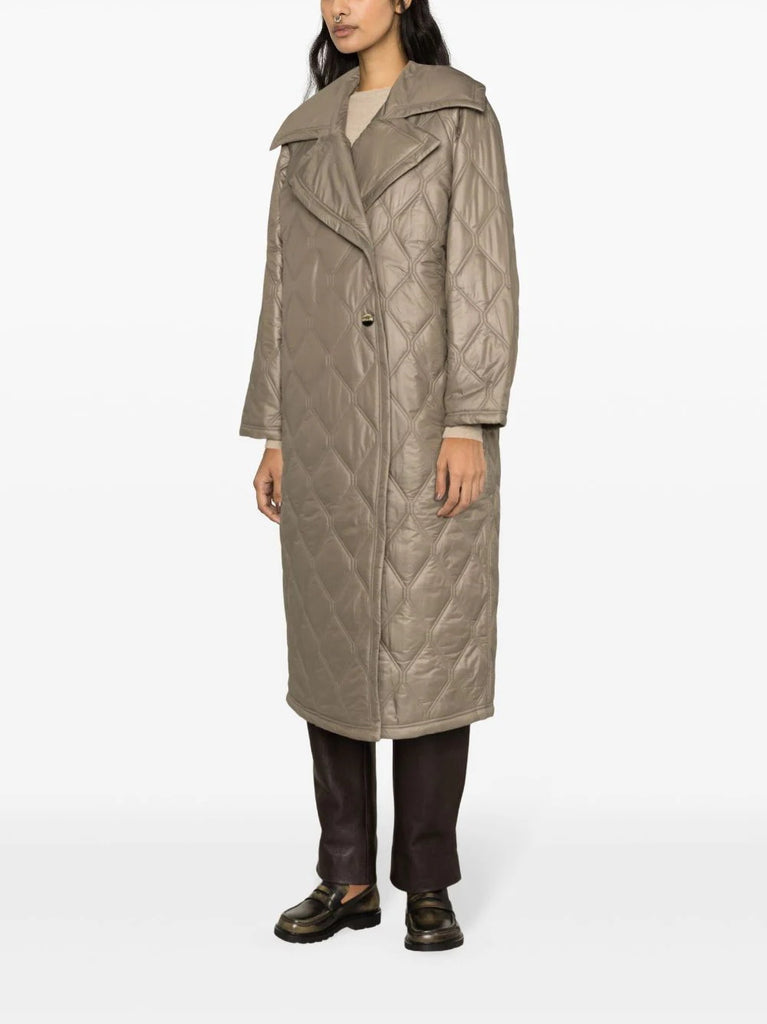 Ganni Light Brown Quilted Oversized Midi Coat 2