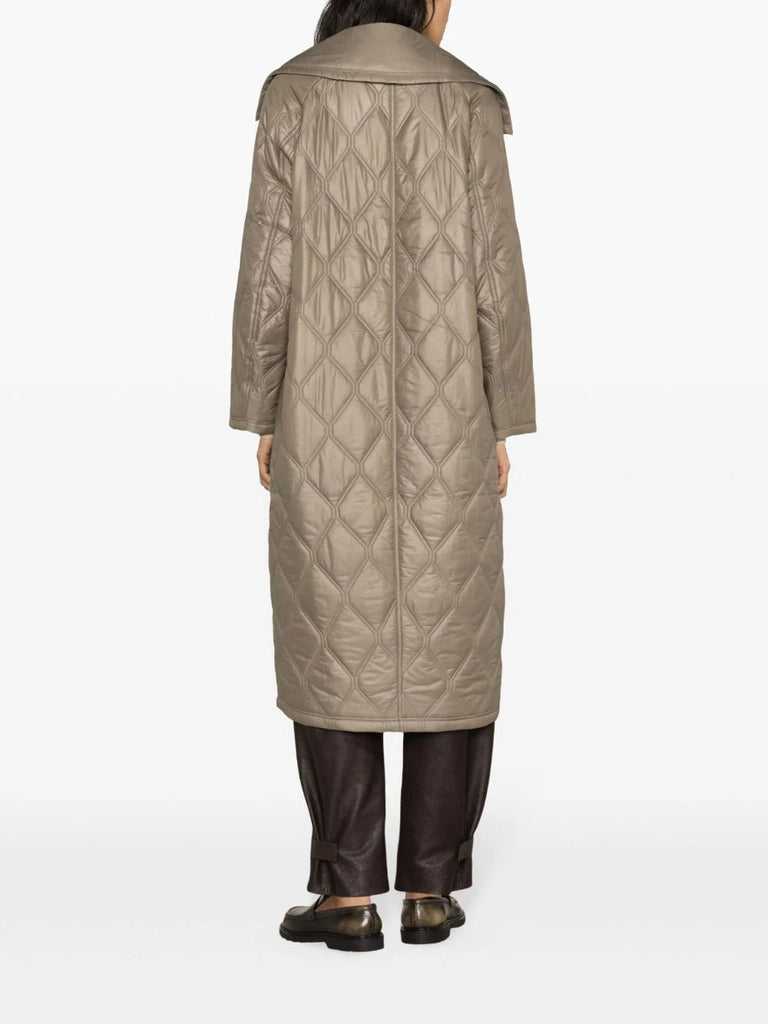 Ganni Light Brown Quilted Oversized Midi Coat 3