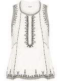 Marant Etoile White Black Embroidered Sleeveless Top