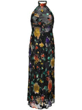 Rixo Black Multicoloured Floral Halterneck Midi Dress