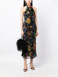 Rixo Black Multicoloured Floral Halterneck Midi Dress 1