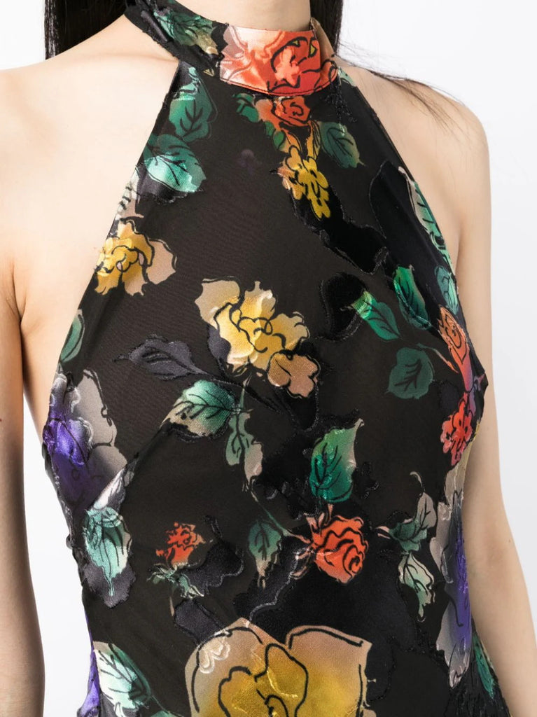 Rixo Black Multicoloured Floral Halterneck Midi Dress 4