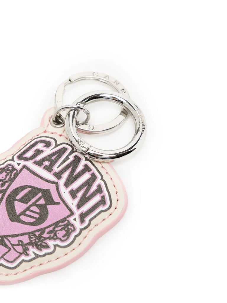 Ganni Pink Cream Logo Keyring 1
