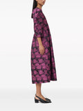 Ganni Pink Black Rose Print Puffed Sleeve Midi Dress 2