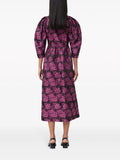 Ganni Pink Black Rose Print Puffed Sleeve Midi Dress  3