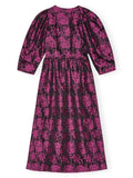Ganni Pink Black Rose Print Puffed Sleeve Midi Dress 5