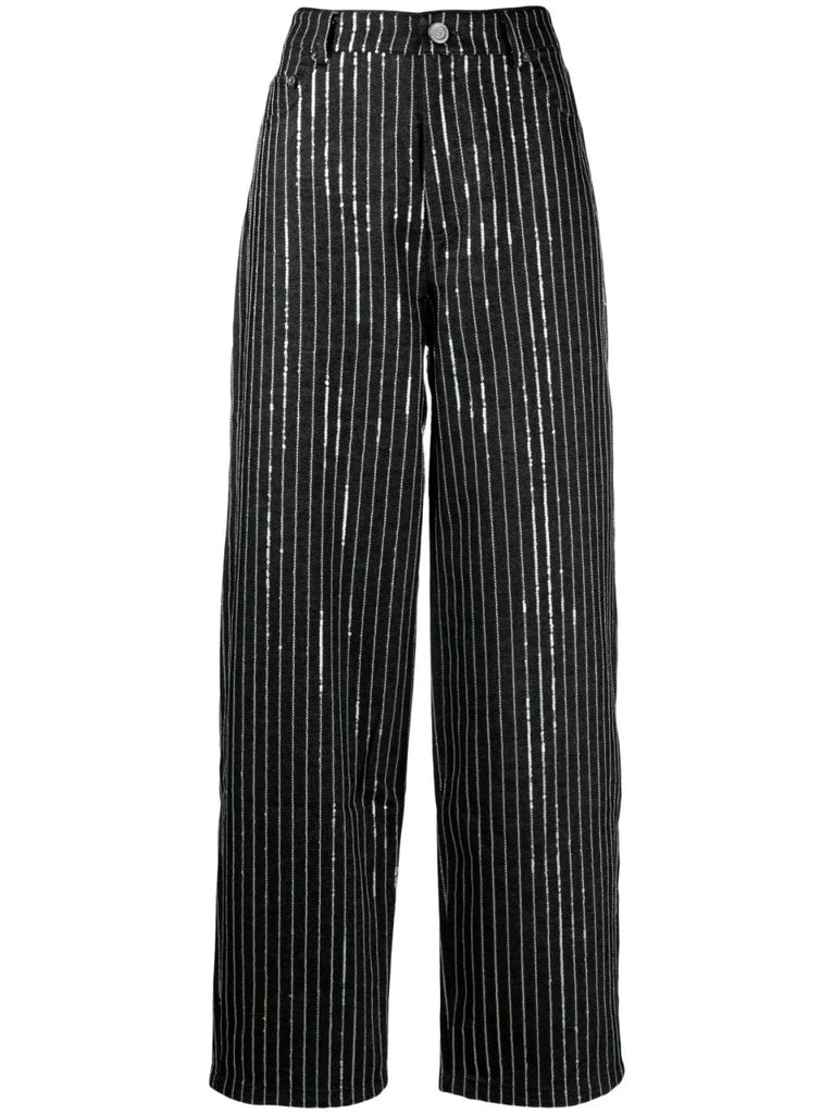 Rotate Black Silver Sequin Pinstripe Trousers