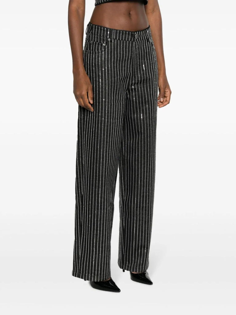 Rotate Black Silver Sequin Pinstripe Trousers 2