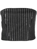 Rotate Black Silver Sequin Pinstripe Strapless Top