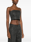 Rotate Black Silver Sequin Pinstripe Strapless Top 2