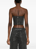 Rotate Black Silver Sequin Pinstripe Strapless Top 3