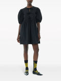 Ganni Black Short Puffed Sleeve Front Tie Mini Dress 1