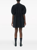 Ganni Black Short Puffed Sleeve Front Tie Mini Dress 2