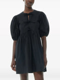 Ganni Black Short Puffed Sleeve Front Tie Mini Dress 4
