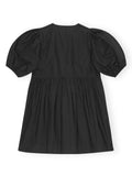 Ganni Black Short Puffed Sleeve Front Tie Mini Dress 5