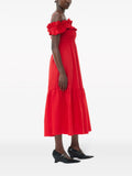 Ganni Red Shirred Off The Shoulder Maxi Dress 3