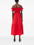 Ganni Red Shirred Off The Shoulder Maxi Dress 4