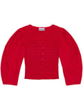 Ganni Red Shirred Long Puffed Sleeve Top